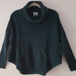 Planet By Lauren G Boxy Green Waffle Texture Cotton Cawlneck Top OS